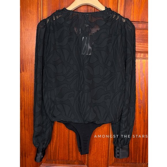 NIGHT NIGHT By Jonathan Simkhai Fil Coupé Black Long Sleeve Bodysuit - Picture 13 of 14